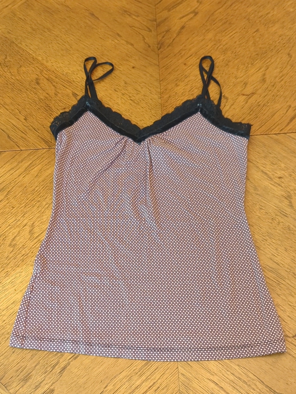 Y2K Pink Rose Black Lace Velvet Trimmed Camisole Tank Top Romantic Dainty